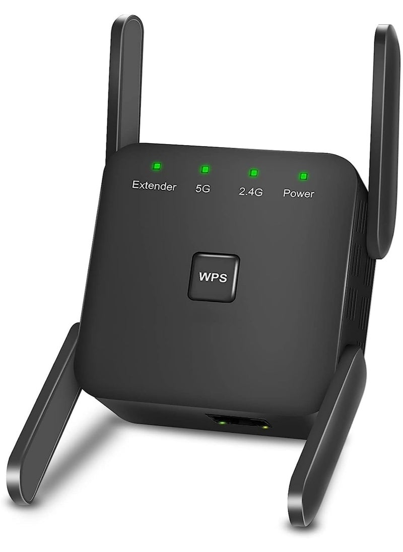 VKL 1200Mbps Dual Frequency 2.4G/5G Wireless Repeater WiFi  Range Extender for Home Office Black  - Image 1