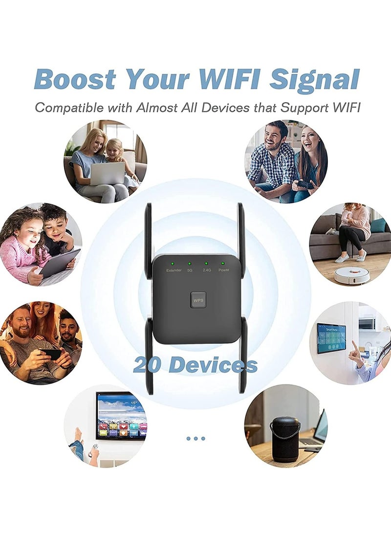 VKL 1200Mbps Dual Frequency 2.4G/5G Wireless Repeater WiFi  Range Extender for Home Office Black  - Image 4