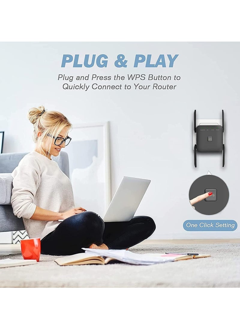 VKL 1200Mbps Dual Frequency 2.4G/5G Wireless Repeater WiFi  Range Extender for Home Office Black  - Image 5