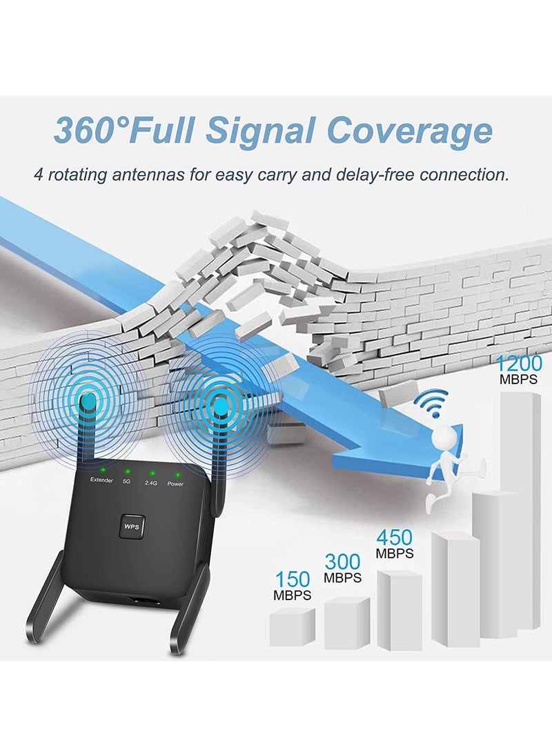 VKL 1200Mbps Dual Frequency 2.4G/5G Wireless Repeater WiFi  Range Extender for Home Office Black  - Image 3