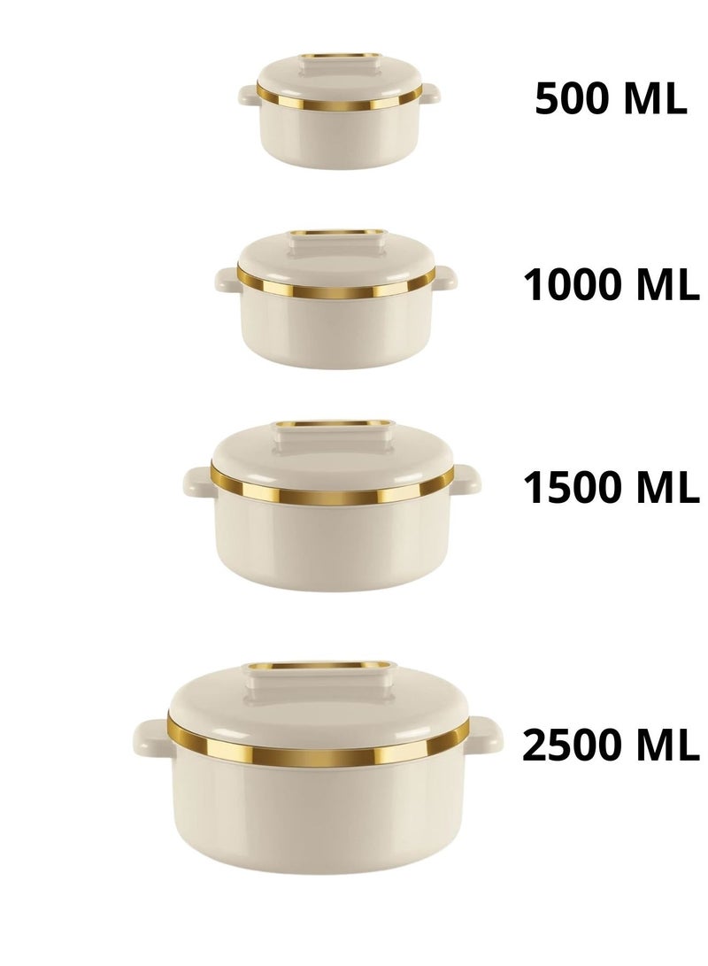 Milton Curve Regular Inner Stainless Steel Casserole Set of 4 (500 ml, 1000 ml, 1500 ml, 2500 ml), Ivory | BPA Free | Food Grade | Easy to Carry | Easy to Store | Chapati | Roti | Curd Maker - Image 3