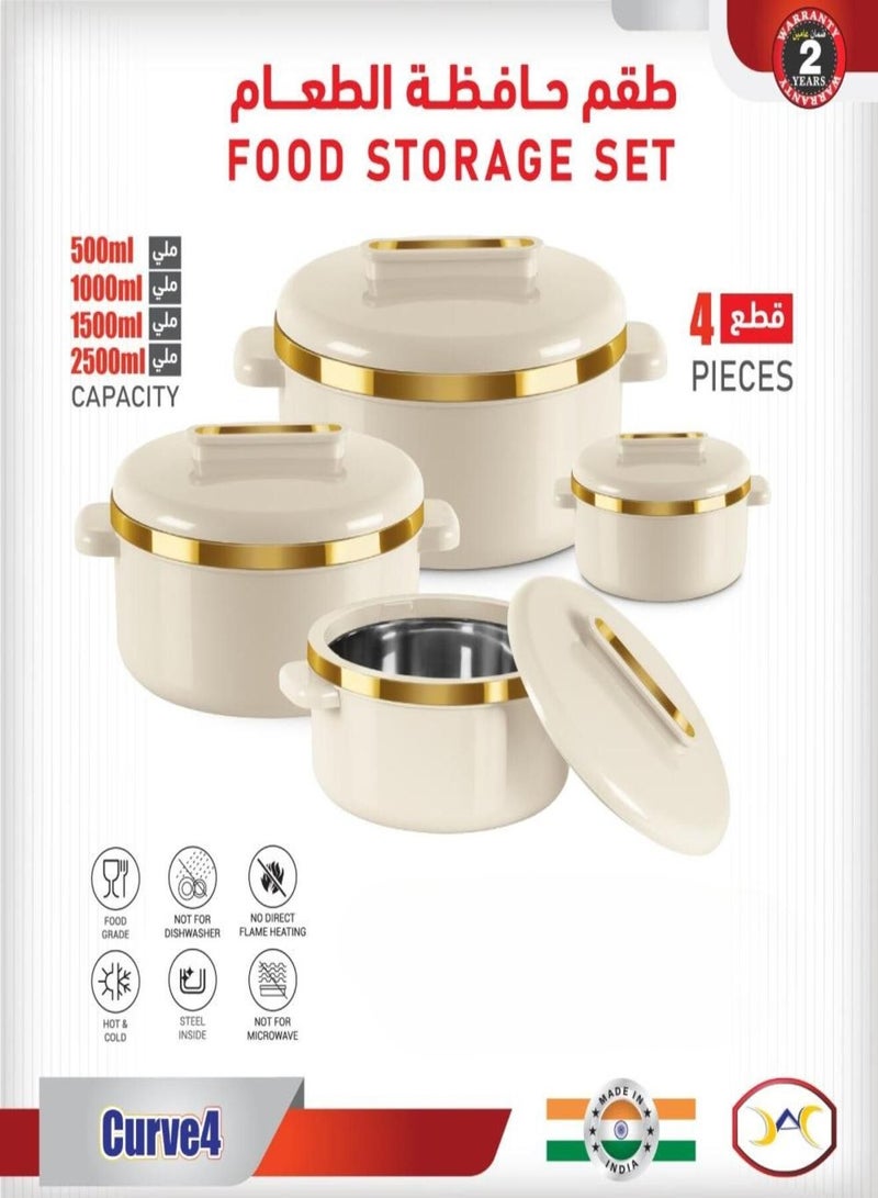 Milton Curve Regular Inner Stainless Steel Casserole Set of 4 (500 ml, 1000 ml, 1500 ml, 2500 ml), Ivory | BPA Free | Food Grade | Easy to Carry | Easy to Store | Chapati | Roti | Curd Maker - Image 4