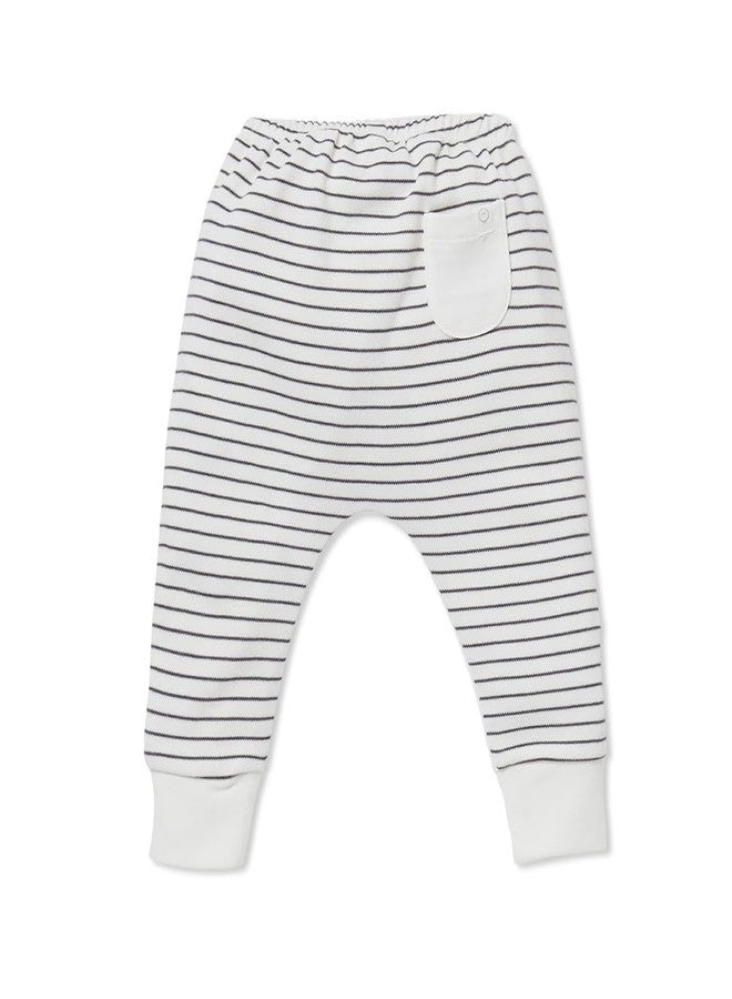 MORI Baby Harem Style Yoga Pants in Grey Stripe and White - Unisex Trousers with Two Tone Design & Back Pocket - 12-18 Months - Image 2