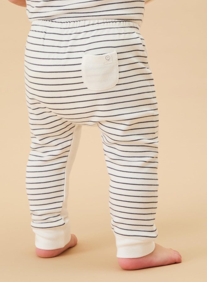 MORI Baby Harem Style Yoga Pants in Grey Stripe and White - Unisex Trousers with Two Tone Design & Back Pocket - 12-18 Months - Image 4