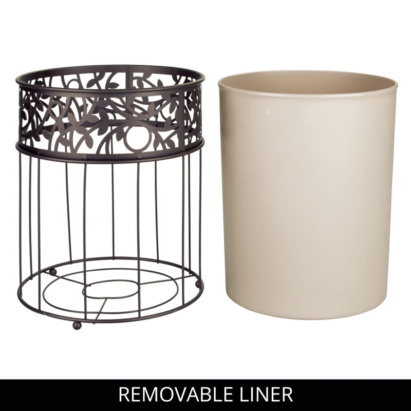 InterDesign iDesign Vine Metal and Plastic Wastebasket Trash Can Garbage Can for Bathroom, Bedroom, Home Office, Kitchen, Patio, Dorm, College, Vanilla Tan and Bronze - Image 2
