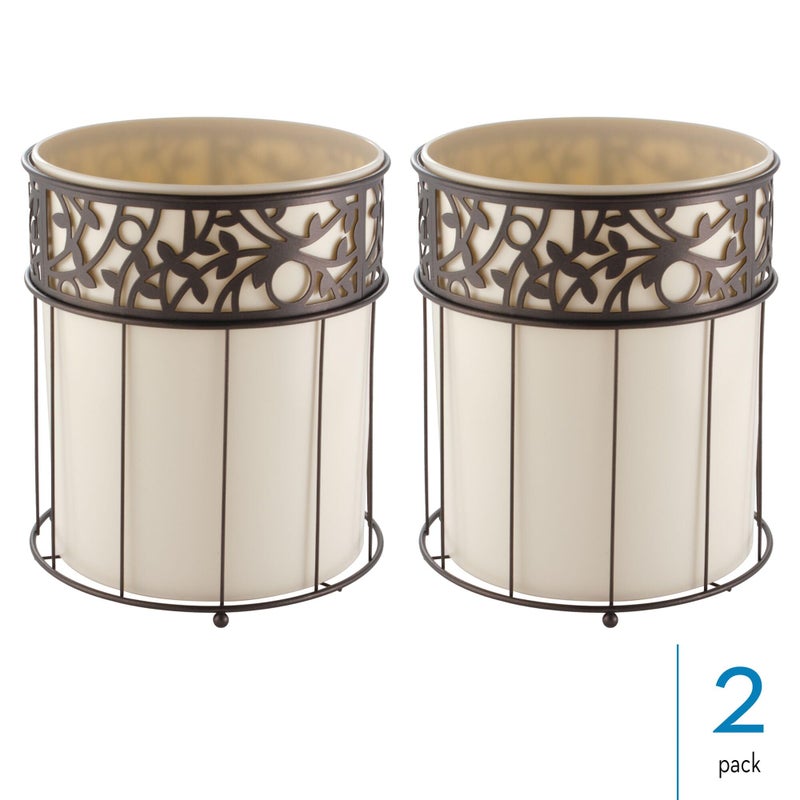 InterDesign iDesign Vine Metal and Plastic Wastebasket Trash Can Garbage Can for Bathroom, Bedroom, Home Office, Kitchen, Patio, Dorm, College, Vanilla Tan and Bronze - Image 3