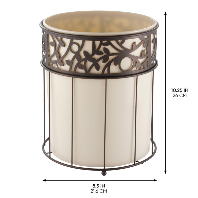 InterDesign iDesign Vine Metal and Plastic Wastebasket Trash Can Garbage Can for Bathroom, Bedroom, Home Office, Kitchen, Patio, Dorm, College, Vanilla Tan and Bronze - Image 5