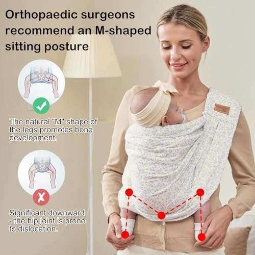 vrbabies Baby Sling Carrier Newborn, Adjustable Easy Wearing Baby Nursing Warp Sling, New Mom Dad Soft Cotton Baby Front Holder Carrier for Infant Toddler Life Travel Essential Gifts (Yellow Flower) - Image 4