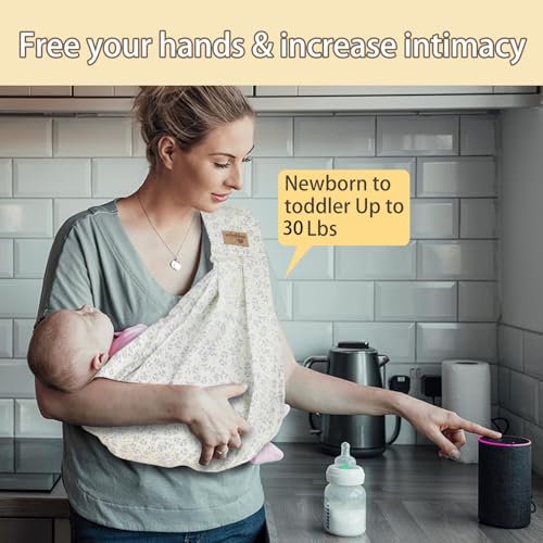 vrbabies Baby Sling Carrier Newborn, Adjustable Easy Wearing Baby Nursing Warp Sling, New Mom Dad Soft Cotton Baby Front Holder Carrier for Infant Toddler Life Travel Essential Gifts (Yellow Flower) - Image 3
