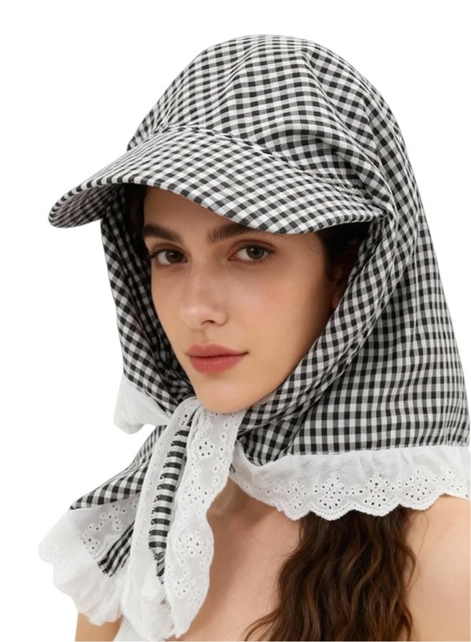 Amamcy Women's Bandana Baseball Cap with Headscarf Lace Trim Baseball Sun Hat with Neck Flap for Women Neck Shield Flap Cap - Image 1