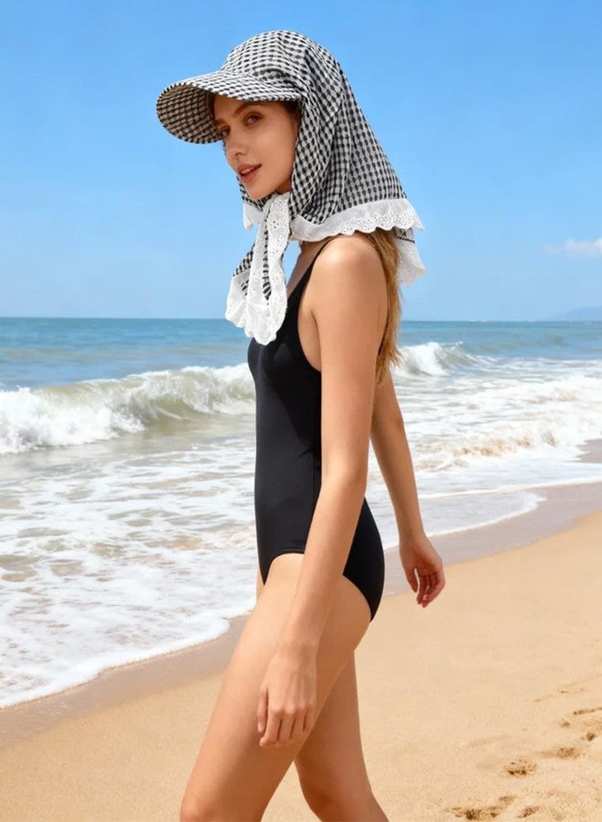 Amamcy Women's Bandana Baseball Cap with Headscarf Lace Trim Baseball Sun Hat with Neck Flap for Women Neck Shield Flap Cap - Image 2