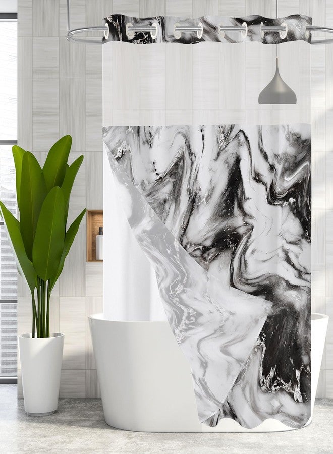 MitoVilla No Hooks Required Black and White Shower Curtain Set with Snap-in Liner, Modern Abstract Marble Shower Curtains for Luxury Hotel Grade Spa-Like Bathroom Decor, 74.00''x72.00'' - Image 1