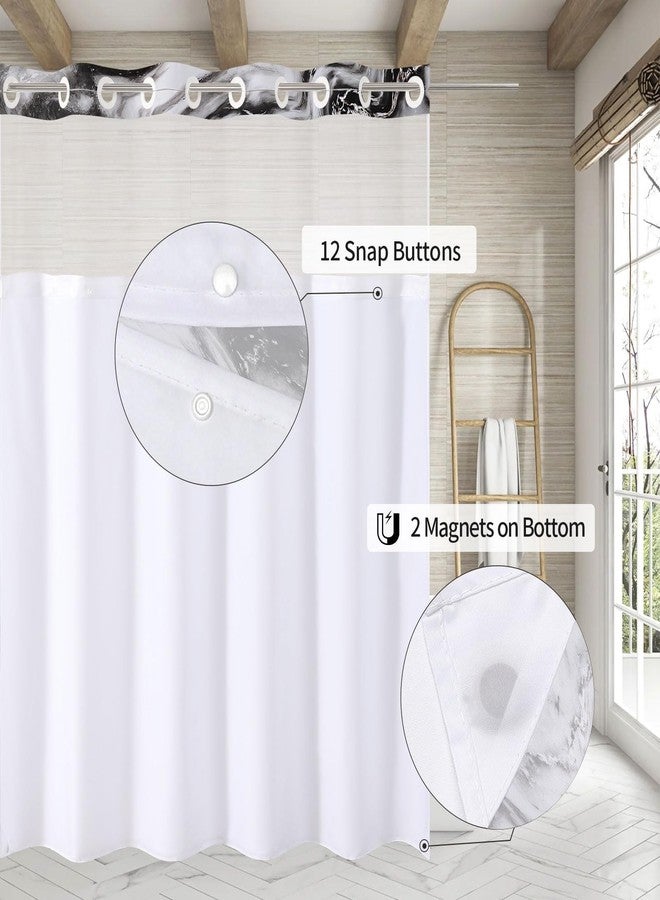 MitoVilla No Hooks Required Black and White Shower Curtain Set with Snap-in Liner, Modern Abstract Marble Shower Curtains for Luxury Hotel Grade Spa-Like Bathroom Decor, 74.00''x72.00'' - Image 2