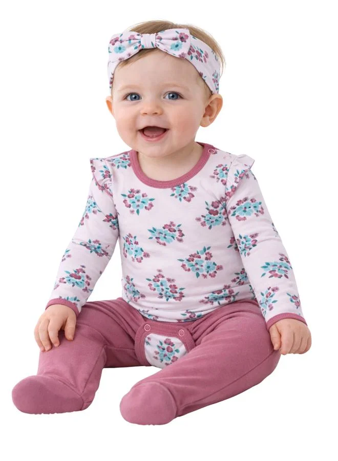 Luna & Lily 3-Piece Floral Bodysuit, Pants and Headband