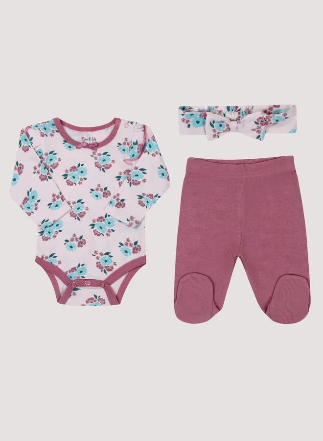 Luna & Lily 3-Piece Floral Bodysuit, Pants and Headband