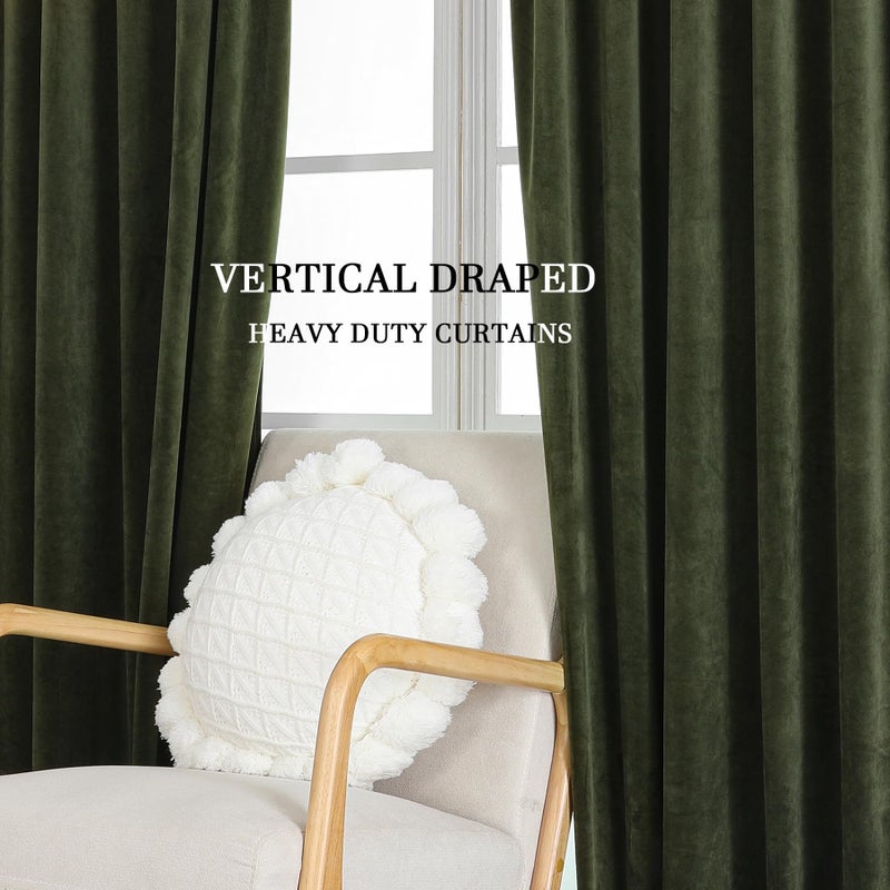 Dchola Olive Green Velvet Curtains for Bedroom Window  Super Soft Vintage Luxury Heavy Drapes  Room Darkening Rod Pocket Curtain for Living Room  W52 by L63 inches  2 Panels - Image 5