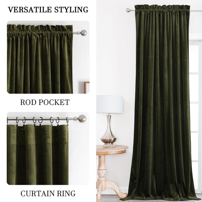 Dchola Olive Green Velvet Curtains for Bedroom Window  Super Soft Vintage Luxury Heavy Drapes  Room Darkening Rod Pocket Curtain for Living Room  W52 by L63 inches  2 Panels - Image 4