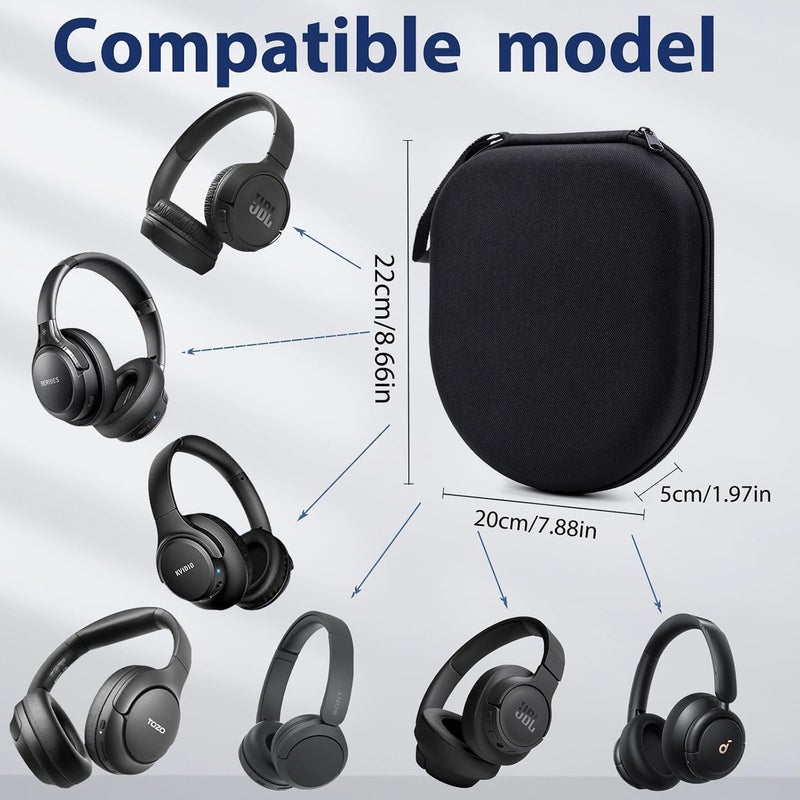 حافظة متوافقة مع سماعات JBL Tune 510BT 520BT 720BT 770NC 660NC 670NC، وسماعات Sony WH-CH720N WH-CH520 اللاسلكية المانعة للضوضاء، حافظة سفر محمولة لسماعات الرأس (أسود) - Image 3