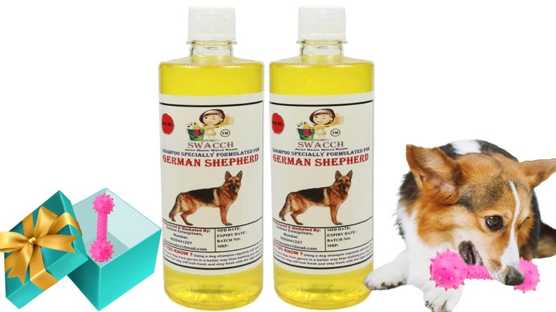 swacch German Shepherd Dog Shampoo + Dumbbell Toy I Durable Rubber Dog Toy for Chewing I Playing,Teeth Cleaning & Training Toy I Combo Pack I 500ml Pack of 2 Lemon - Image 1