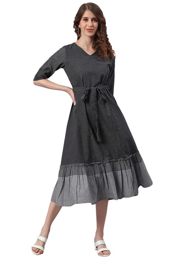 Janasya Women's Black Cotton Striped Flared Casual Dress(J0157-DR-M) - pzsku/Z1EAB6B1E3768D327B050Z/45/_/1738306031/44ecb46f-cd2e-4563-983f-487a13f248e3