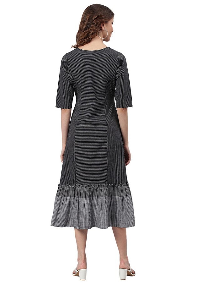 Janasya Women's Black Cotton Striped Flared Casual Dress(J0157-DR-M) - pzsku/Z1EAB6B1E3768D327B050Z/45/_/1738306033/bdada462-918f-4c19-ad21-064d38aac6f9