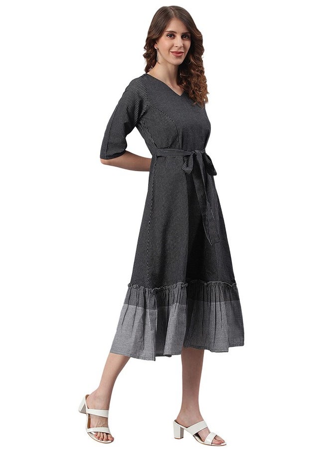 Janasya Women's Black Cotton Striped Flared Casual Dress(J0157-DR-M) - pzsku/Z1EAB6B1E3768D327B050Z/45/_/1738306036/22840b32-9466-479f-a07f-d3e713a16133