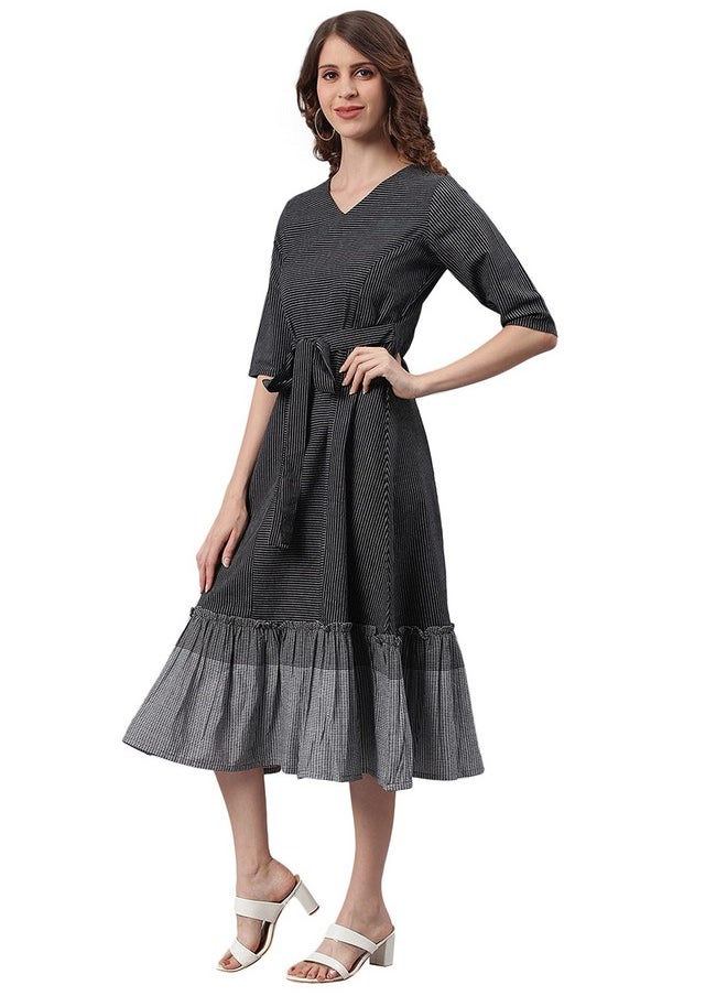 Janasya Women's Black Cotton Striped Flared Casual Dress(J0157-DR-M) - pzsku/Z1EAB6B1E3768D327B050Z/45/_/1738306039/ce6277ad-7c7b-4898-8a60-59bfb524ff57