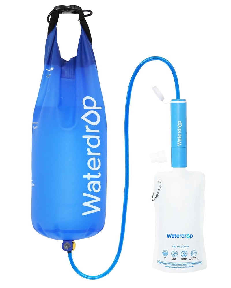Waterdrop Gravity Water Filter Straw, Camping Water Filtration System, Water Purifier Survival for Travel, Backpacking and Emergency Preparedness, 1.5 gal Bag, 5 Stage Filtration, Pack of 1 - Image 1