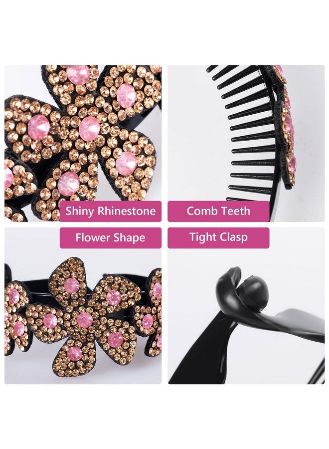 ISKYBOB 2 Pieces Rhinestone Flower Ponytail Holder Twist Bun Shaper Women Hair Grips Claw Wine Red+Multicolored - Image 4