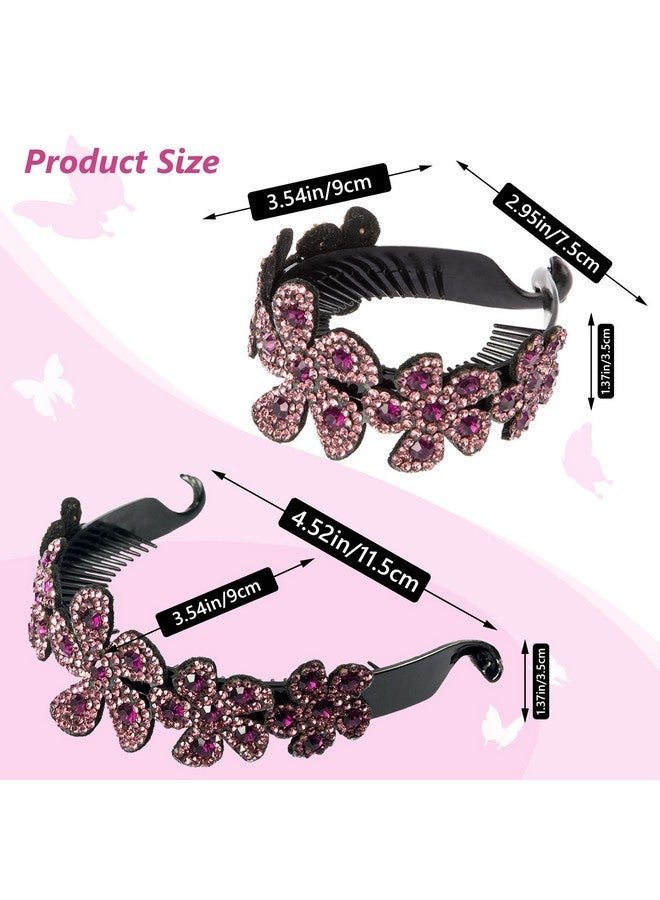ISKYBOB 2 Pieces Rhinestone Flower Ponytail Holder Twist Bun Shaper Women Hair Grips Claw Wine Red+Multicolored - Image 3