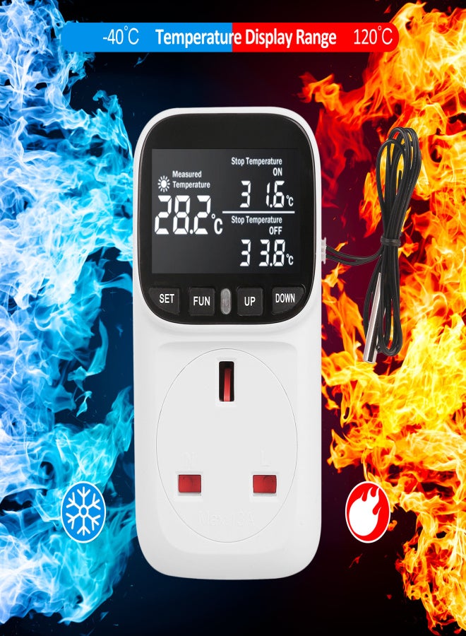 230V 13A Temperature Controller Socket High-Precision Digital Display Smart Thermostat Fish Tank Touch Screen Preset Timer Switch Cooling Heating Thermostat Socket Temperature Regulation - Image 3