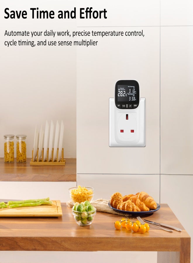 230V 13A Temperature Controller Socket High-Precision Digital Display Smart Thermostat Fish Tank Touch Screen Preset Timer Switch Cooling Heating Thermostat Socket Temperature Regulation - Image 4