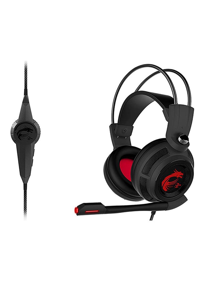 MSI DS502 Enhanced Virtual 7.1 Gaming Headset, Large 40mm Drivers, Closed Ear Cup Design, Vibration System, LED Lighting, Adjustable Microphone, Self-Adjusting Headband, Black - Image 1