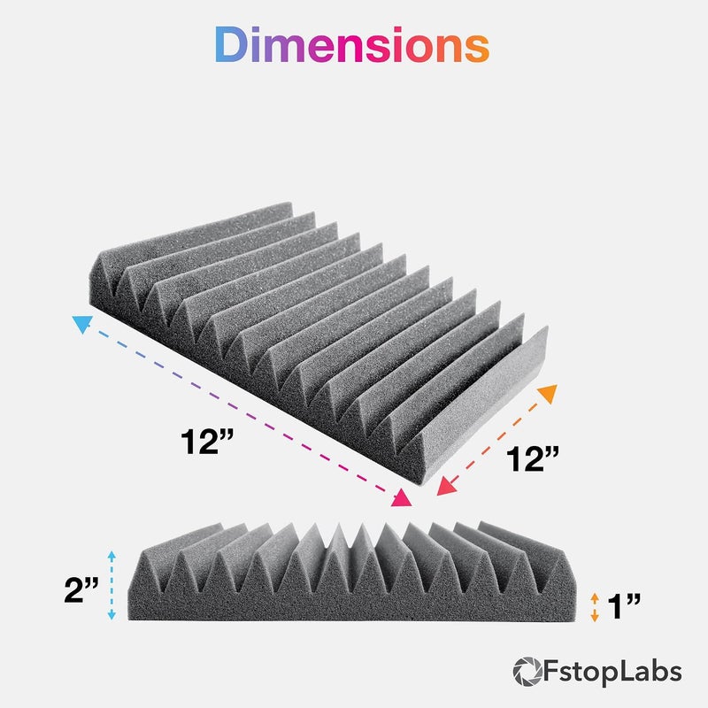 Fstop Labs Acoustic Panels, 2" X 12" X 12" Acoustic Foam Panels, Studio Wedge Tiles, Sound Panels wedges Soundproof Foam Padding Sound Insulation Absorbing Home and Office - Image 4