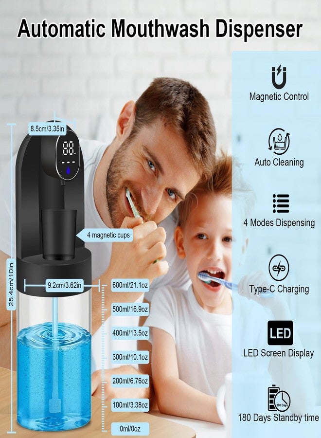OHIFAST Automatic Mouthwash Dispenser for Bathroom, 20.29 oz Touchless Smart Wall-Mounted Mouth Wash Dispensers, 4 Magnetic Cups, 4 Dispensing Modes, Hands-Free Bathroom Accessories for Home Kids Family-Black - Image 2