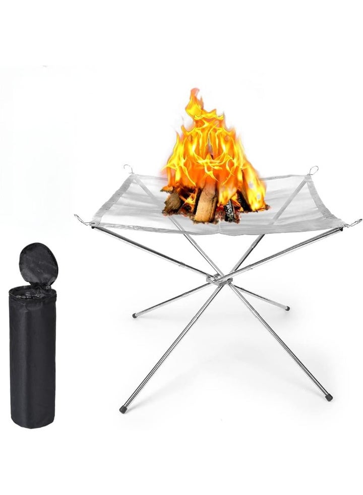 ZERIFAM Portable Fire Pit,Foldable Stainless Steel Mesh Fire Pit with Storage Bag ,Baskets Foldable Lightweight for BBQ Heating, Bonfire, Barbecue, Patio, Backyard, Garden - Image 1