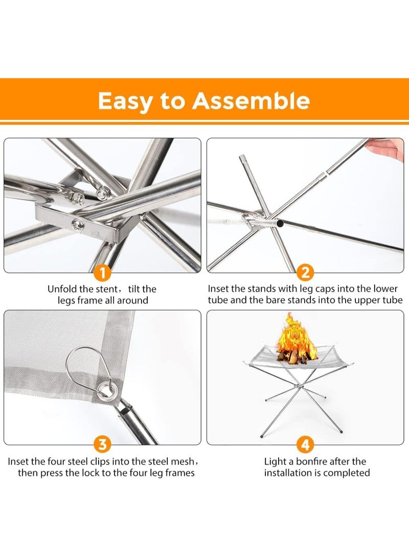 ZERIFAM Portable Fire Pit,Foldable Stainless Steel Mesh Fire Pit with Storage Bag ,Baskets Foldable Lightweight for BBQ Heating, Bonfire, Barbecue, Patio, Backyard, Garden - Image 3