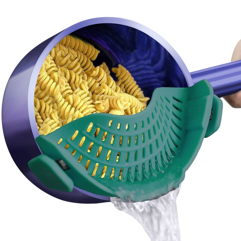 AUOON Clip On Strainer Silicone for All Pots and Pans Pasta Strainer Clip on Food Strainer for Meat Vegetables Fruit Silicone Kitchen Colander Sea Blue