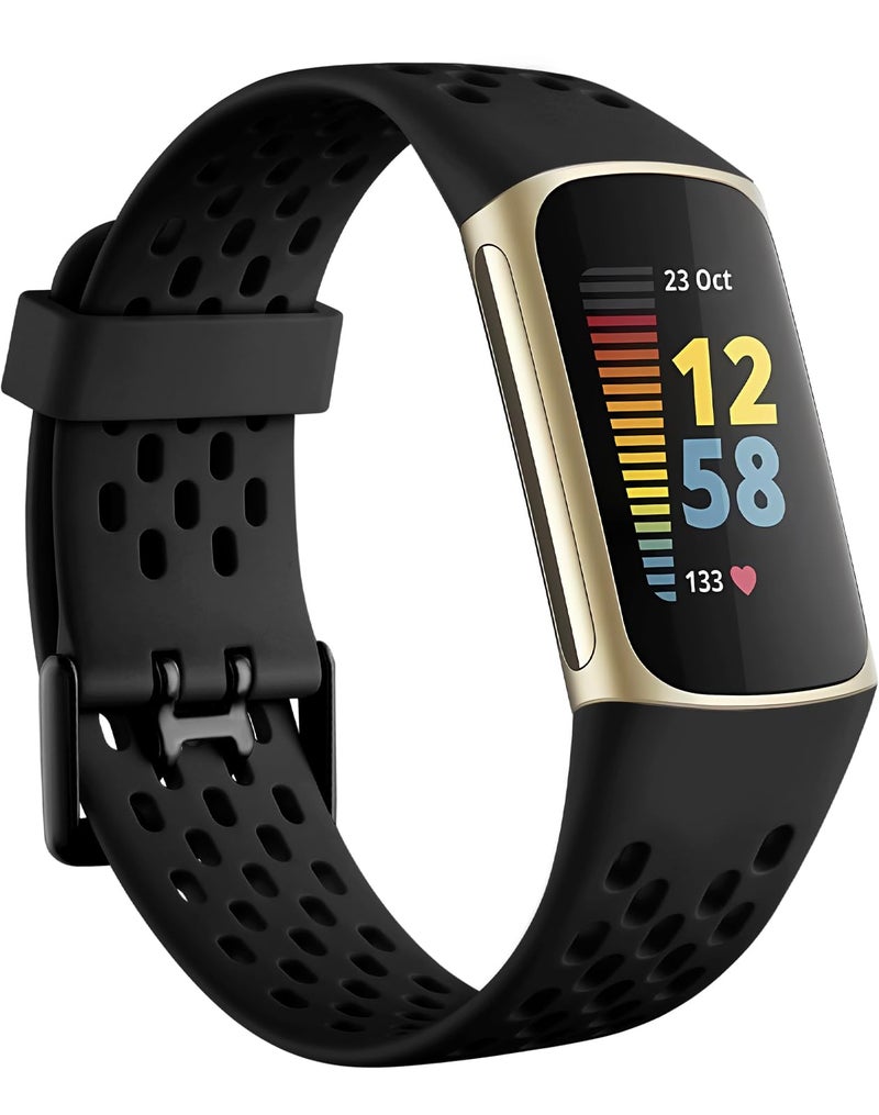 Getino Compatible Fitbit Charge Bands, Soft Breathable Replacement Sport Strap Adjustable Wristbands for Fitbit Charge 5/6, Black - Image 1