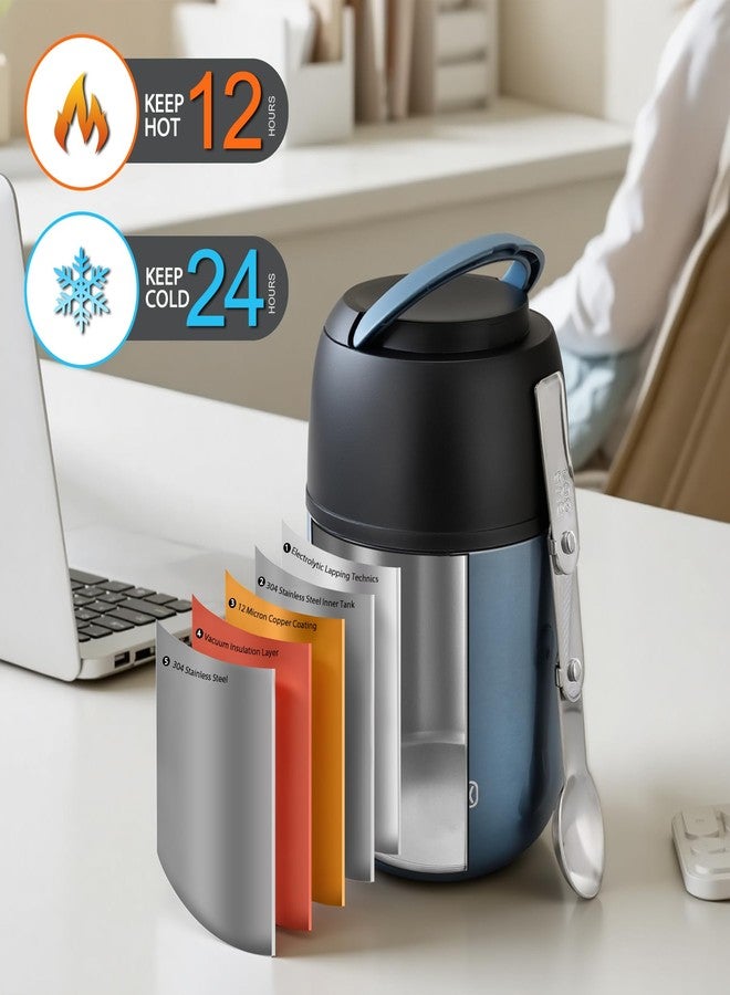 JOOPETALK 17 oz Insulated Lunch Containers, Blue, Vacuum Stainless Steel Thermo Lunch Box with Handle and Folding Spoon for School, Office, Travel - Image 3