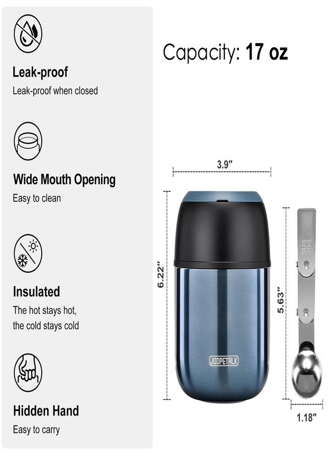 JOOPETALK 17 oz Insulated Lunch Containers, Blue, Vacuum Stainless Steel Thermo Lunch Box with Handle and Folding Spoon for School, Office, Travel - Image 4