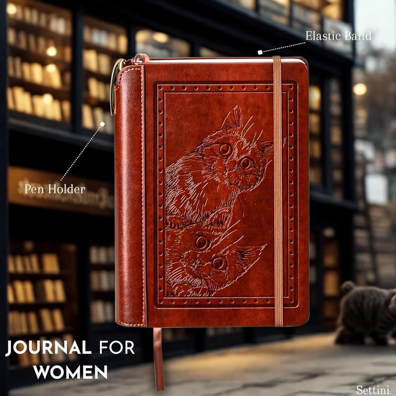 SETTINI ® Lined Journal - Cat Journal for Writing Gift Set - Hardcover Vegan Leather, Includes Luxury Pen in a Unique Pen Holder, 192 Pages, A5, Journal for Women - Image 5