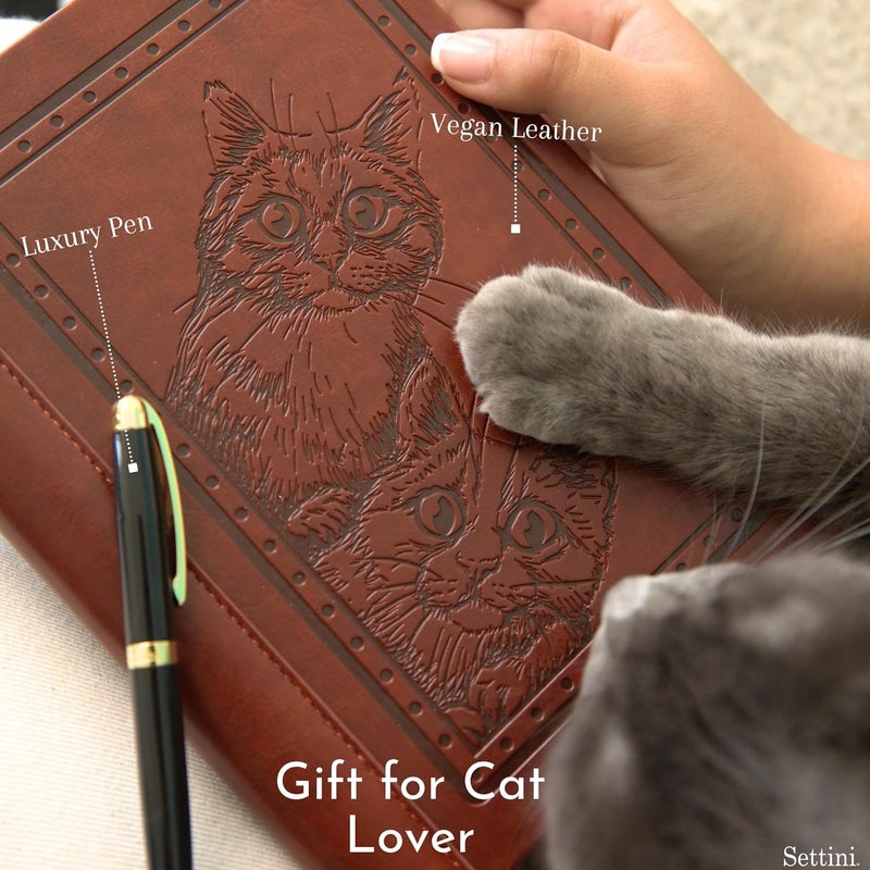 SETTINI ® Lined Journal - Cat Journal for Writing Gift Set - Hardcover Vegan Leather, Includes Luxury Pen in a Unique Pen Holder, 192 Pages, A5, Journal for Women - Image 4