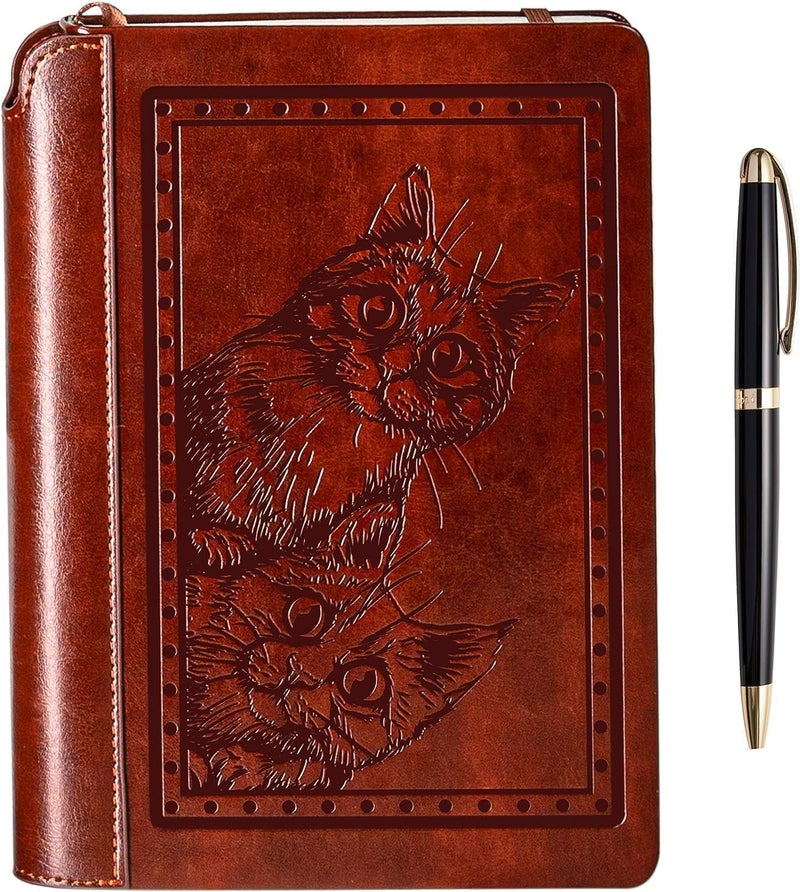 SETTINI ® Lined Journal - Cat Journal for Writing Gift Set - Hardcover Vegan Leather, Includes Luxury Pen in a Unique Pen Holder, 192 Pages, A5, Journal for Women - Image 1