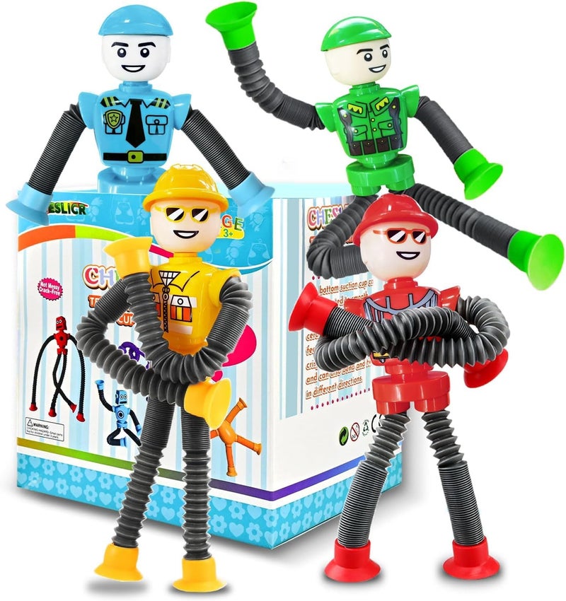 CHESLICR Easter Basket Stuffer Gift for Toddlers Kids Robot Sensory Travel Toys 4Pcs for Boy Year Old Ages 3 4 5 6 7 8 9 Airplane Travel Activities Suction Autistic Valentine Pop Tube Autism Fidget Toys - Image 3