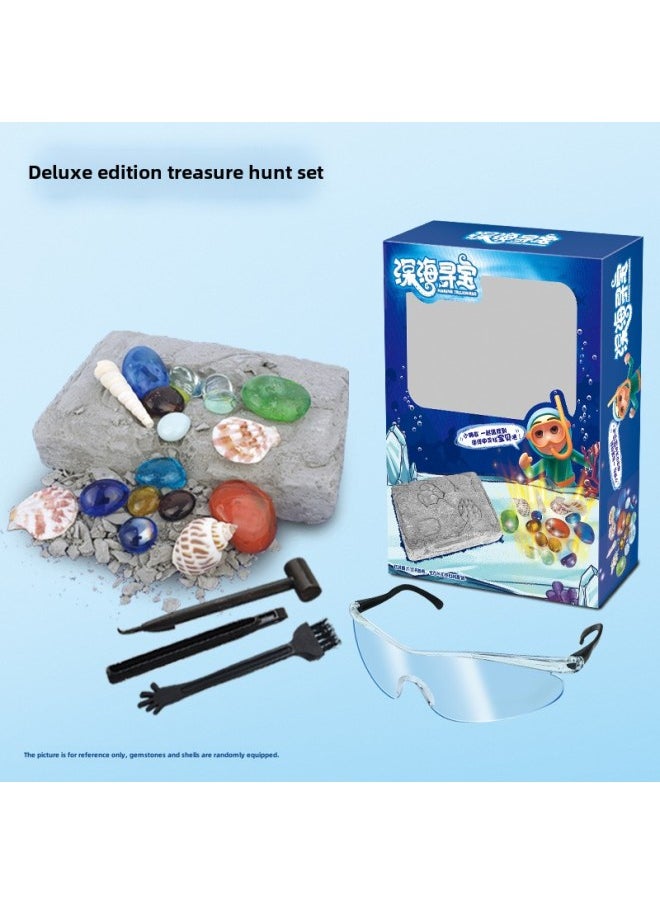 Archaeological Digging Toy Dinosaur Fossil Treasure Hunt Mermaid Children Gem DIY Handmade Archaeological Gem-Color:Digging Gems-Deep Sea Treasure Hunt (Gift Box Edition) + Tools Three-Piece Set + Goggles  - Image 1
