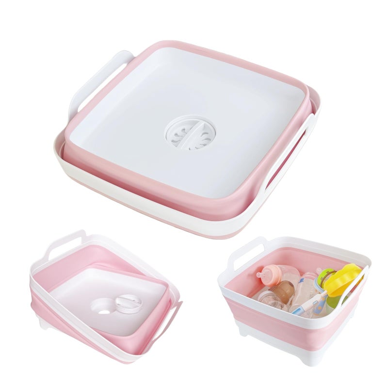 GIMWA Collapsible Wash Basin for Baby Bottles  24 Gallons Portable Wash Bin for RV Camping Sink SpaceSaving Dish Tub Pink