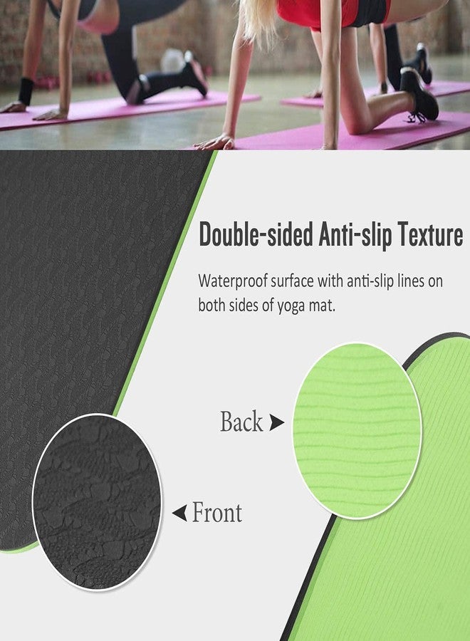 Bodylastics Yoga Mat for Men and Women with Carry Bag TPE 6ft x 2ft x 6mm Large Size Anti Slip & Anti Tear Workout Mat (Black/Green) - Image 5