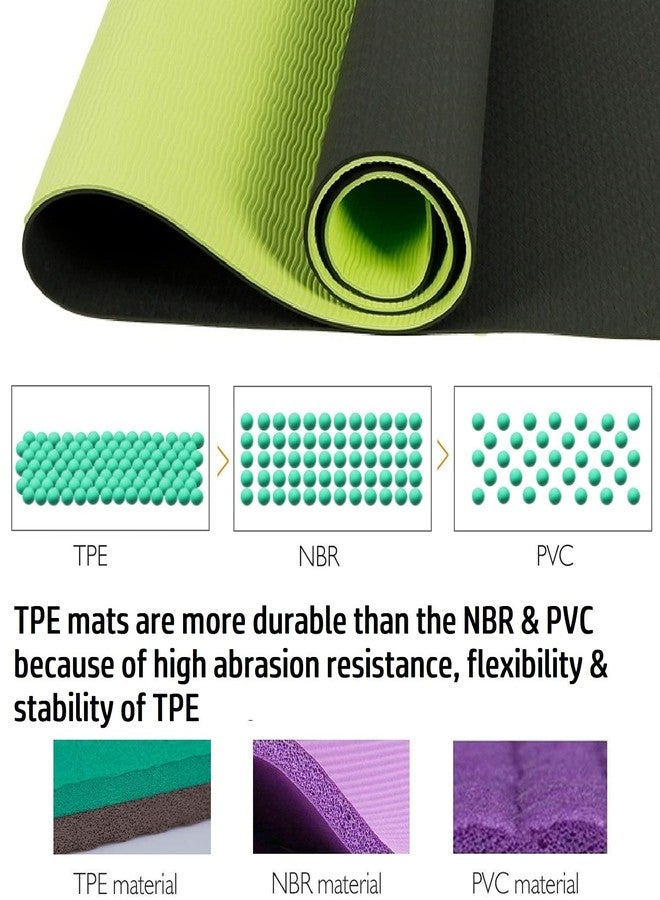 Bodylastics Yoga Mat for Men and Women with Carry Bag TPE 6ft x 2ft x 6mm Large Size Anti Slip & Anti Tear Workout Mat (Black/Green) - Image 2