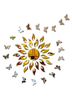 Bikri Kendra Bikri Kendra Golden Sun with Silver Butterfly Decorative Mirror Stickers for Wall Wall Mirror Stickers 3D Acrylic Stickers Wall Stickers for Hall Room Bed Room Kitchen Living Room Kids Room 